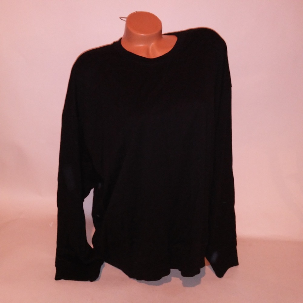 Victoria Secret PINK T Shirt XXL 2X Solid Black Long Sleeve Crew Neck New